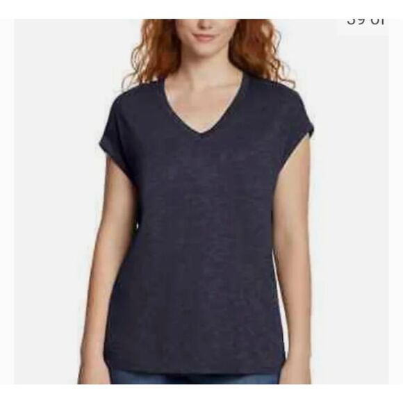 NWT JESSICA SIMPSON Comfy V-Neck T-Shirt Knit Top Indigo Blue Size Large Shirt - Picture 1 of 10